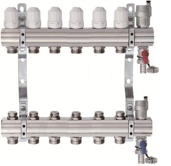 Коллекторная группа 1"-3/4", 6 ходов латунный корпус без расходомера и кранов TIM 